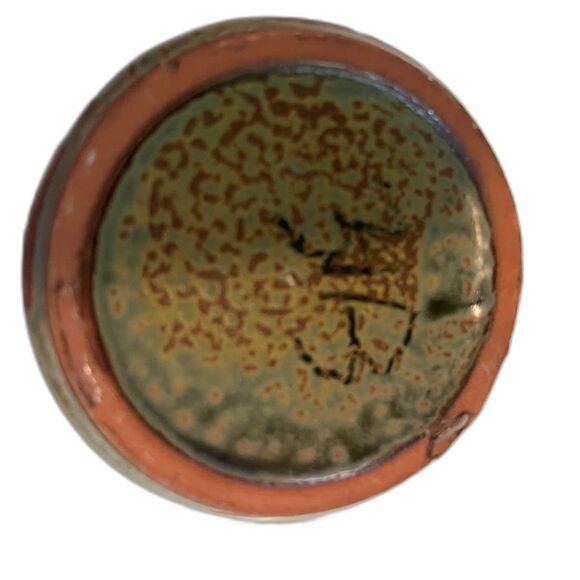 Vtg MCM Japan Redware Stoneware Vase Green Brown Leaf Design Rustic Pottery - Picture 4 of 6